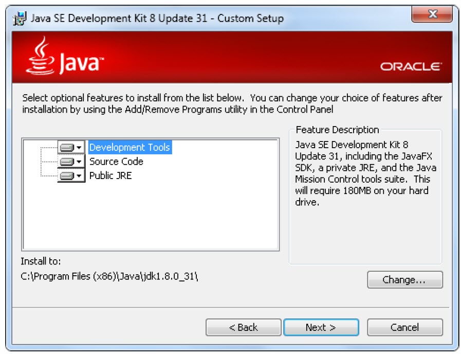 پنجره ابزارهای نصب JDK در ویندوز 10