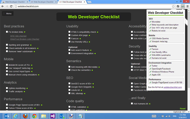 افزونه Web Developer checklist
